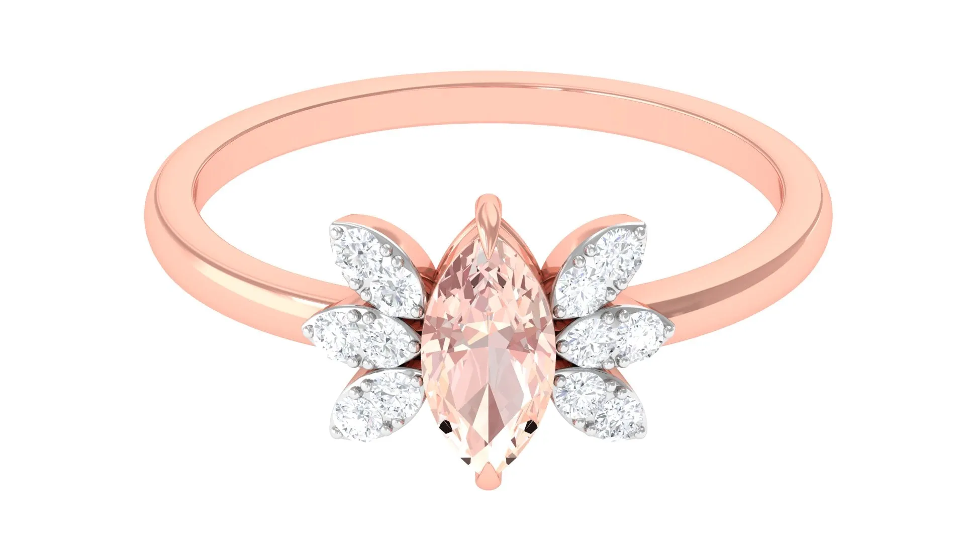 1 Ct Marquise Morganite and Diamond Engagement Ring