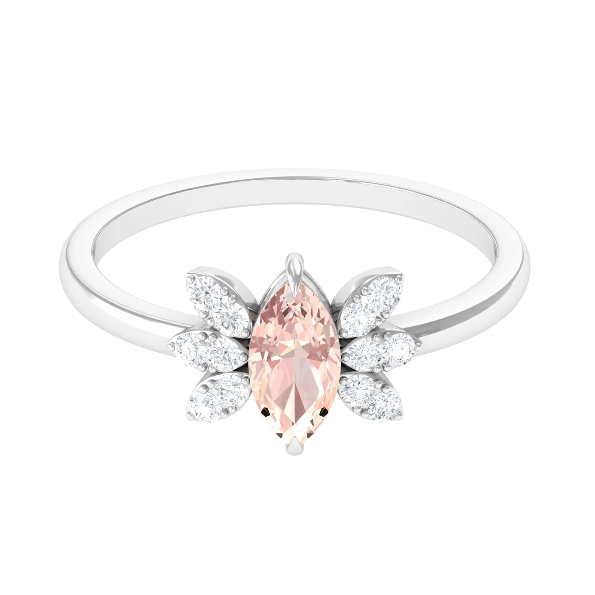 1 Ct Marquise Morganite and Diamond Engagement Ring