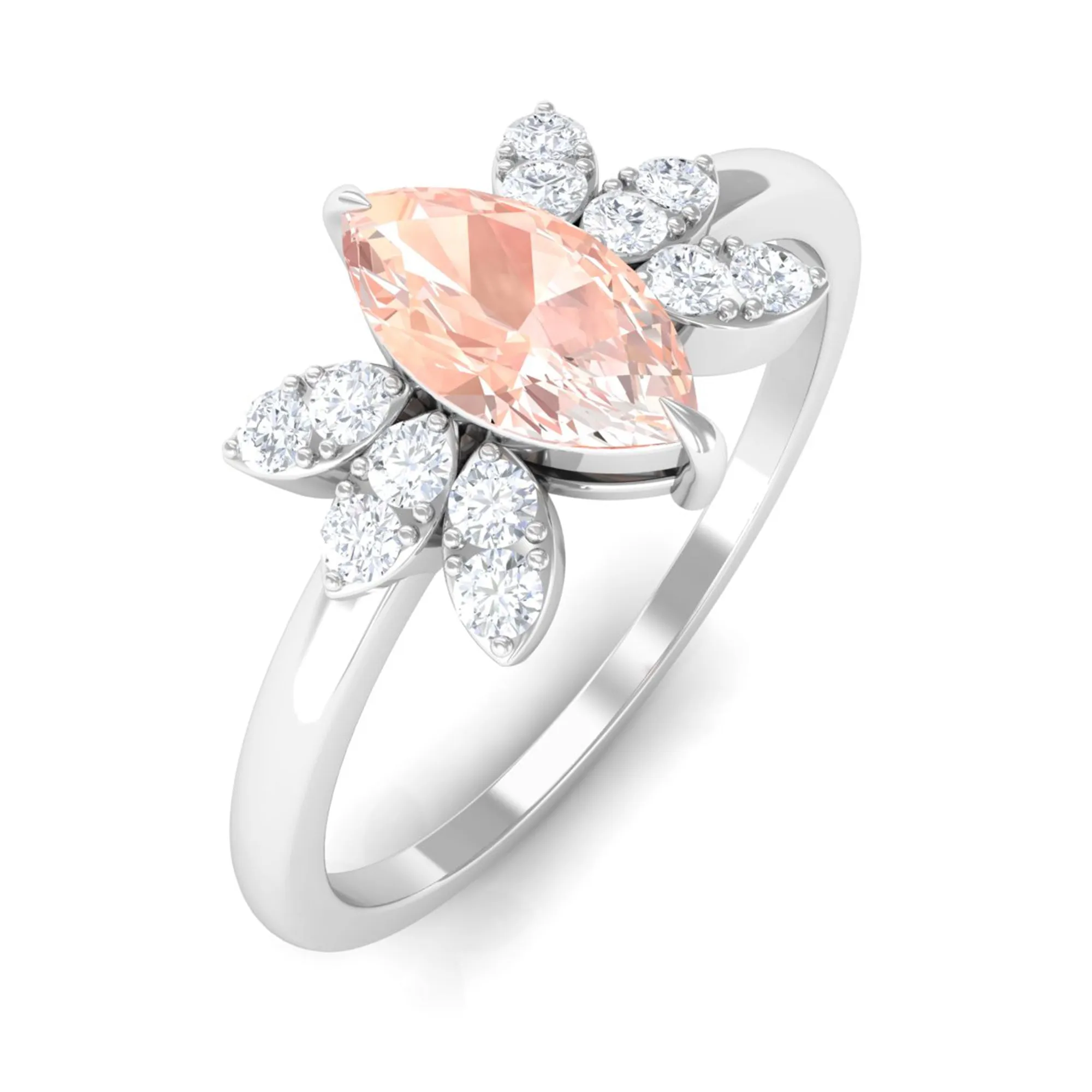 1 Ct Marquise Morganite and Diamond Engagement Ring