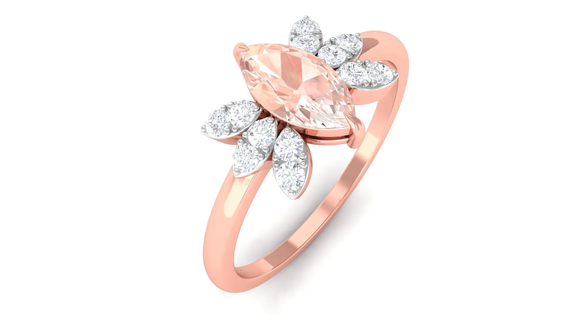 1 Ct Marquise Morganite and Diamond Engagement Ring