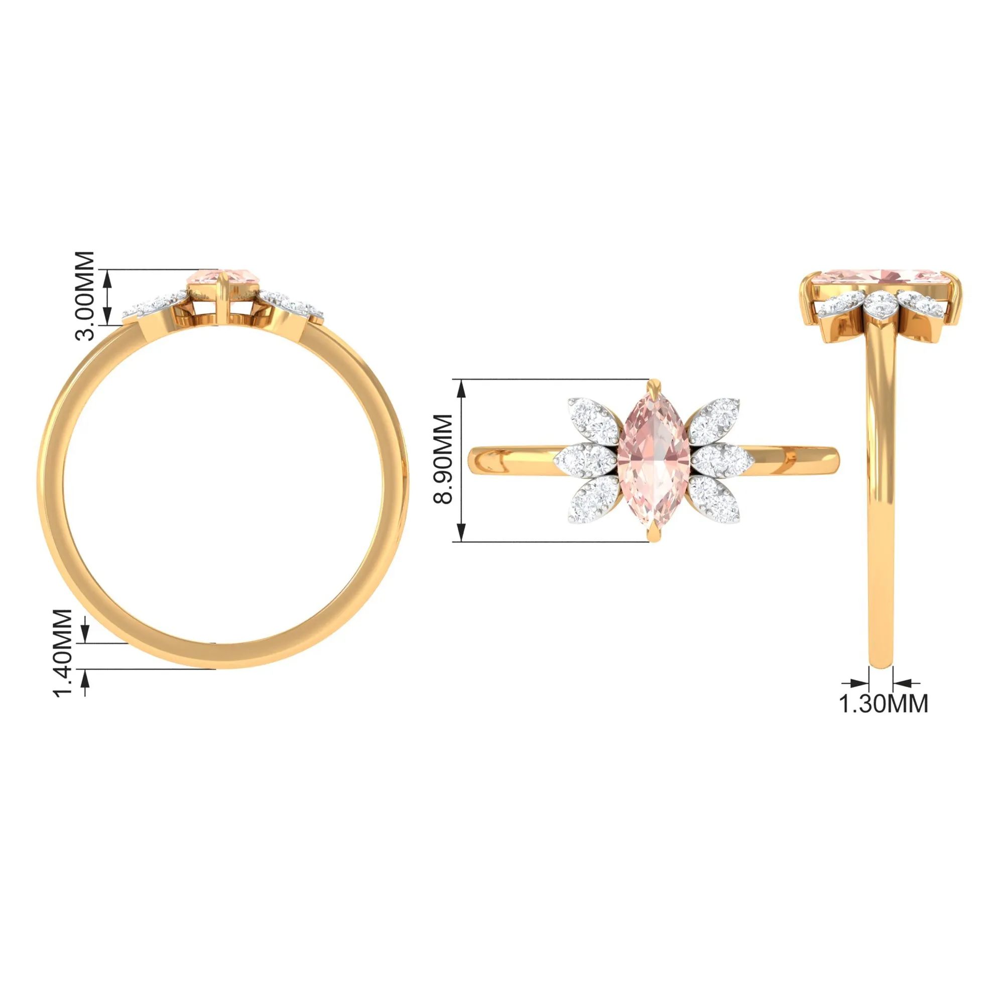 1 Ct Marquise Morganite and Diamond Engagement Ring