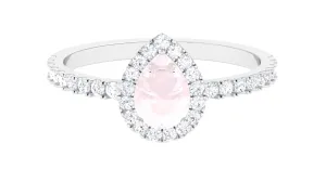 1 CT Minimal Rose Quartz Engagement Ring with Diamond Accent