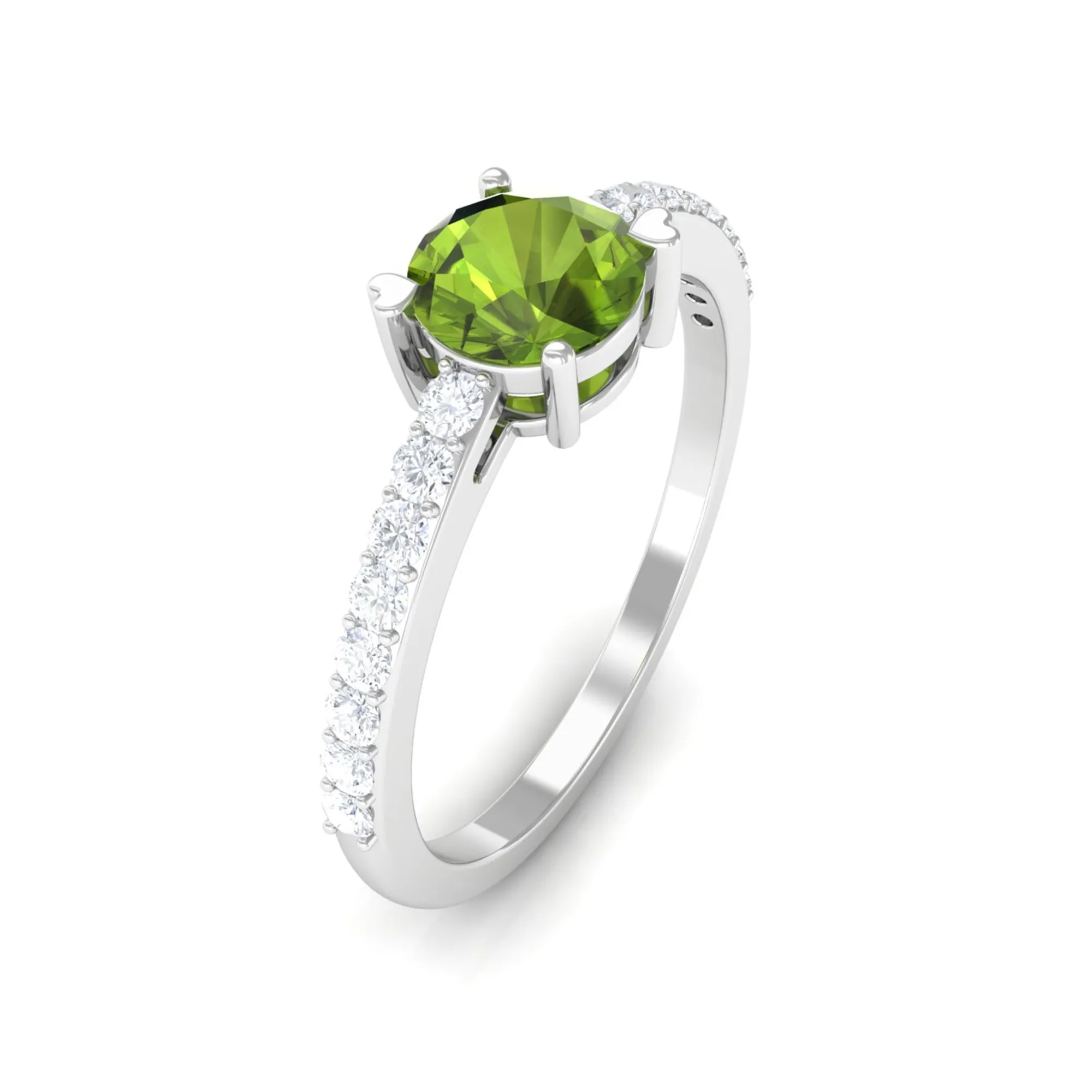 1 CT Peridot Solitaire Promise Ring with Diamond Accent