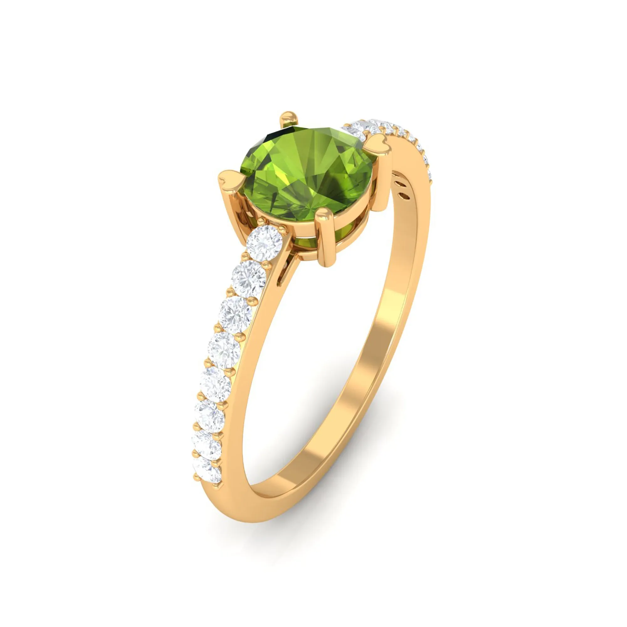 1 CT Peridot Solitaire Promise Ring with Diamond Accent