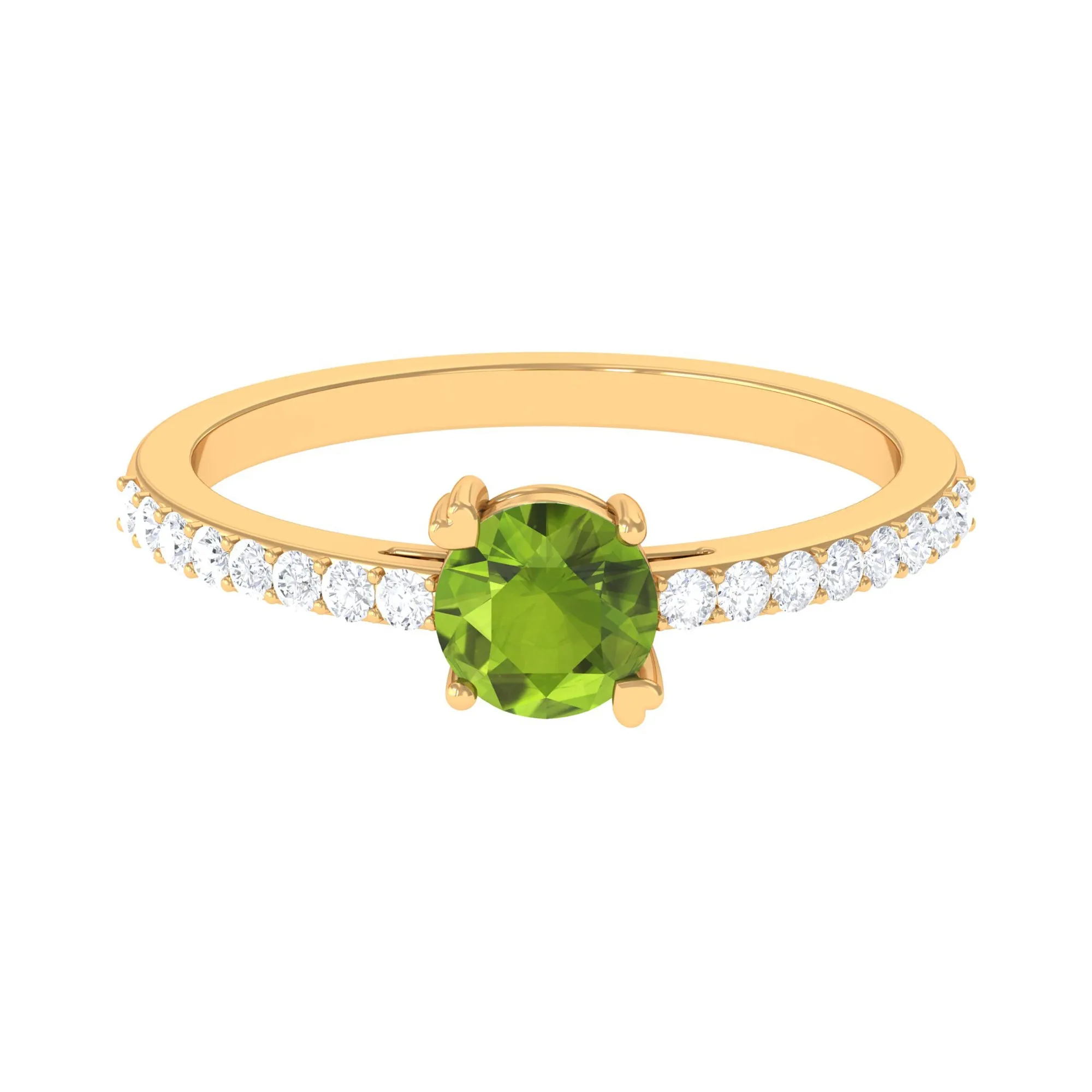 1 CT Peridot Solitaire Promise Ring with Diamond Accent