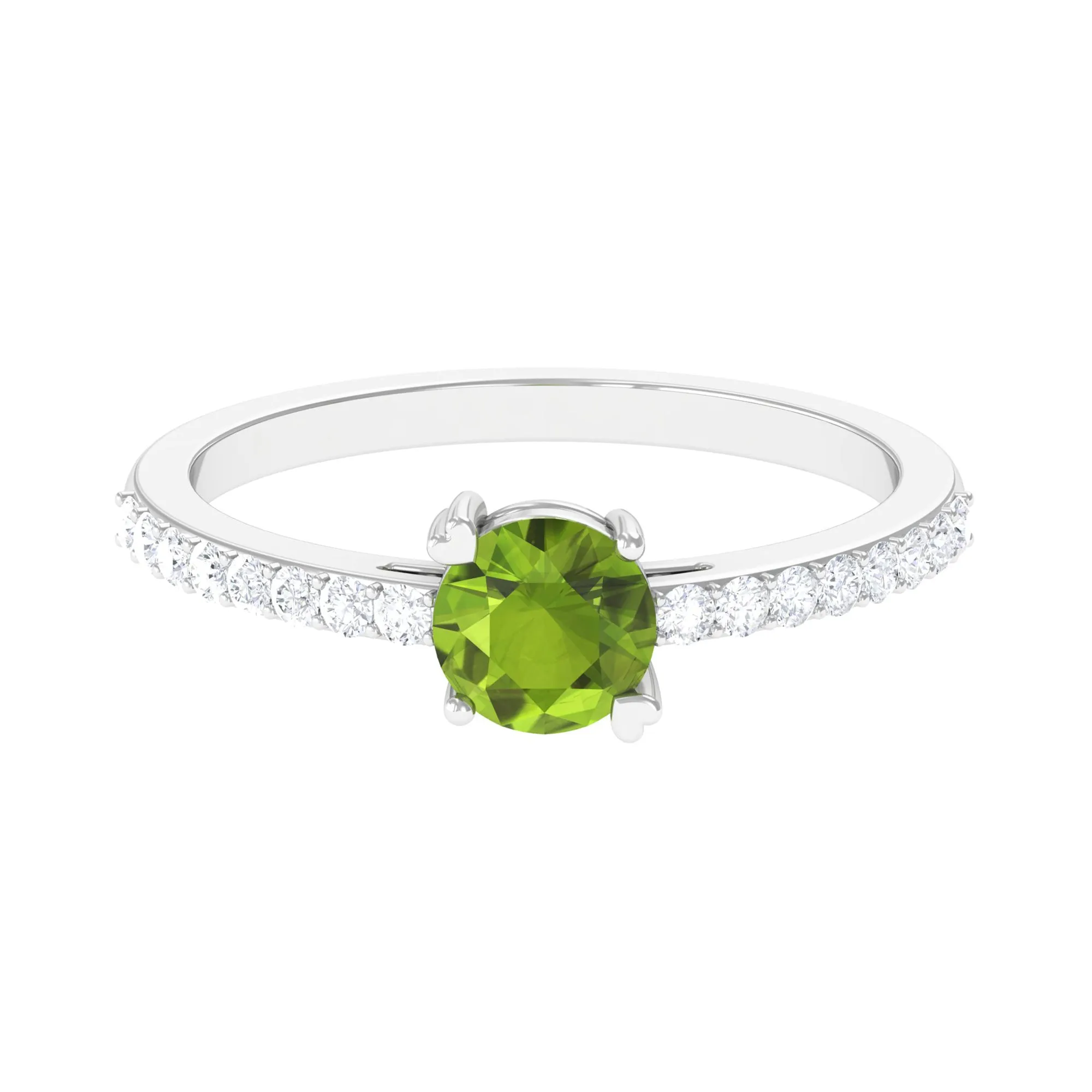 1 CT Peridot Solitaire Promise Ring with Diamond Accent