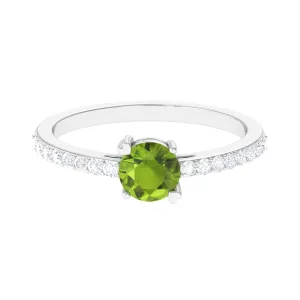 1 CT Peridot Solitaire Promise Ring with Diamond Accent