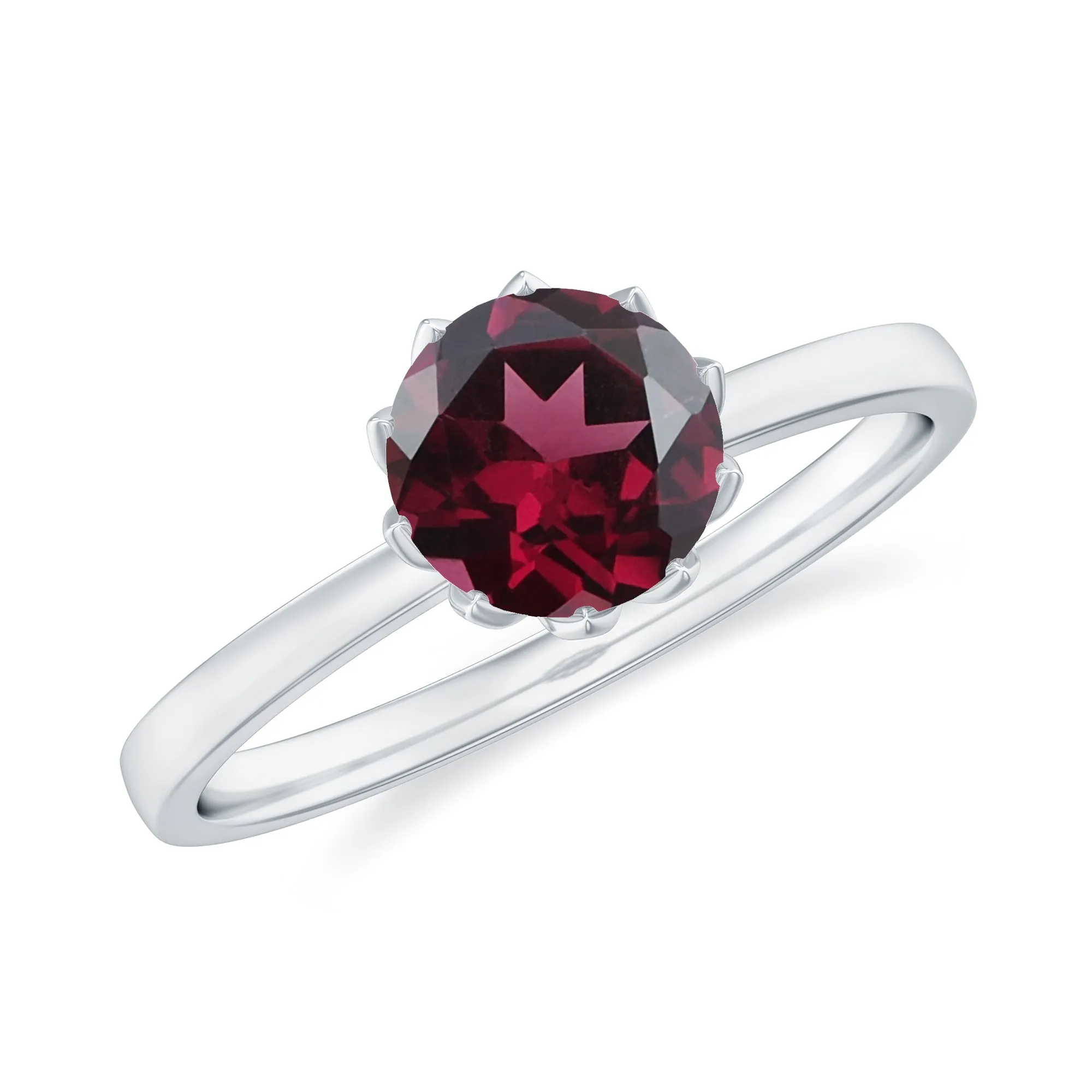 1 CT Real Rhodolite Solitaire Ring in Lotus Basket Setting