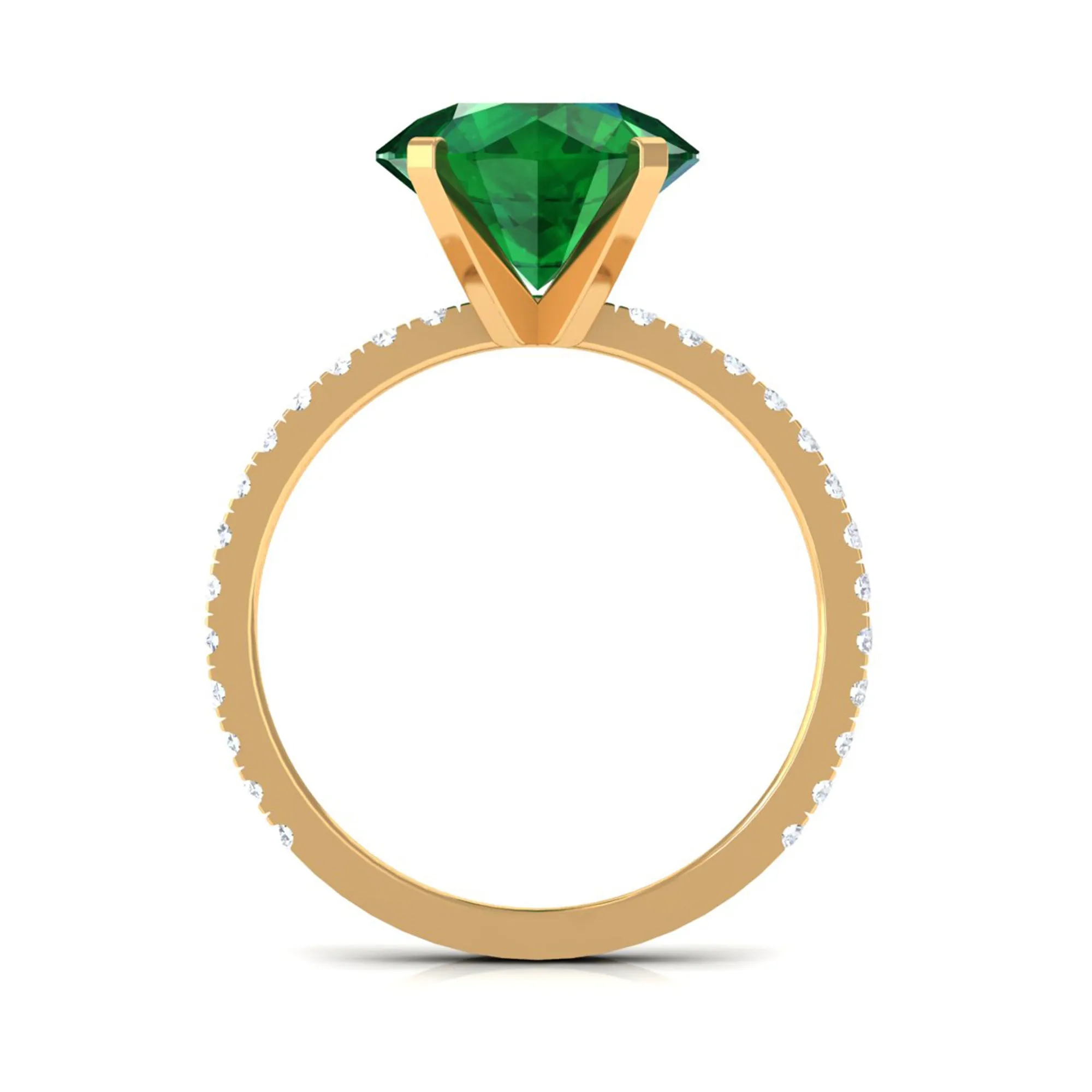 10 MM Round Created Emerald Solitaire Engagement Ring with Diamond