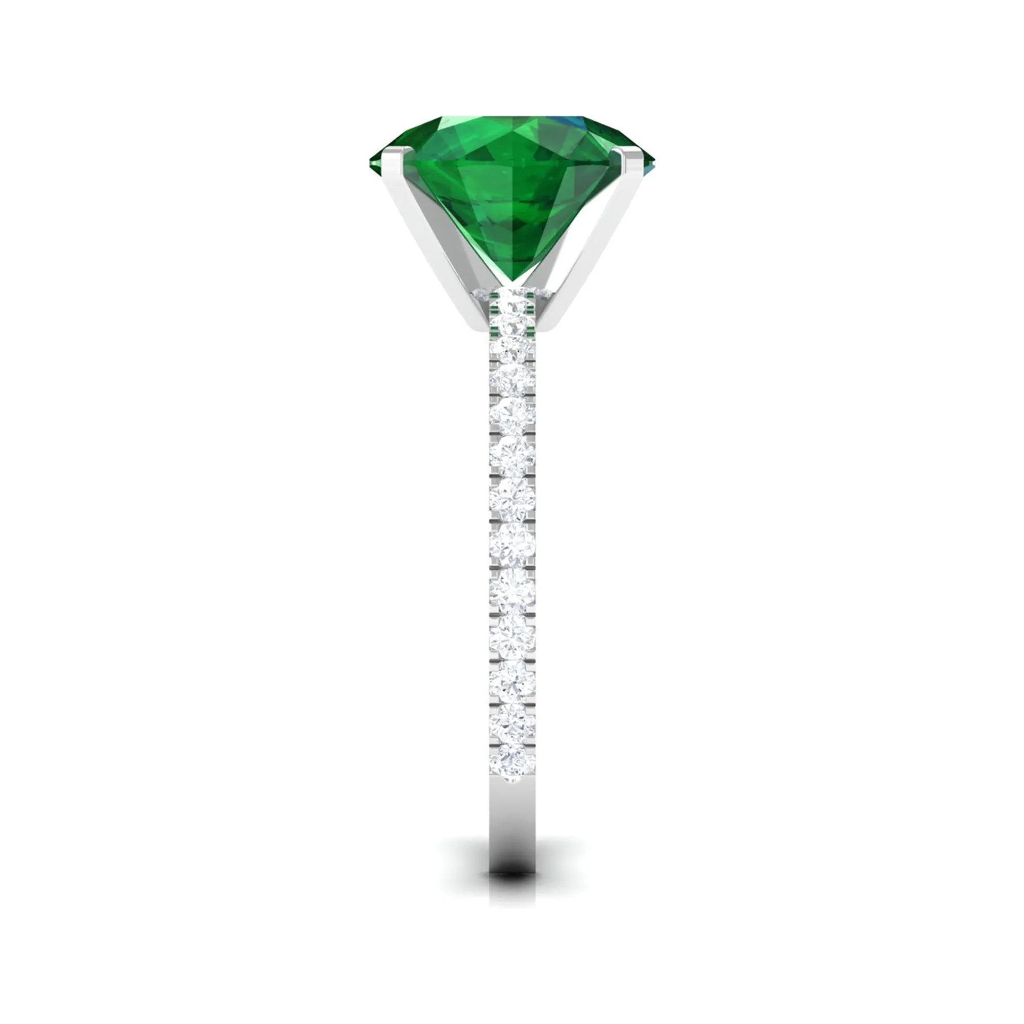 10 MM Round Created Emerald Solitaire Engagement Ring with Diamond