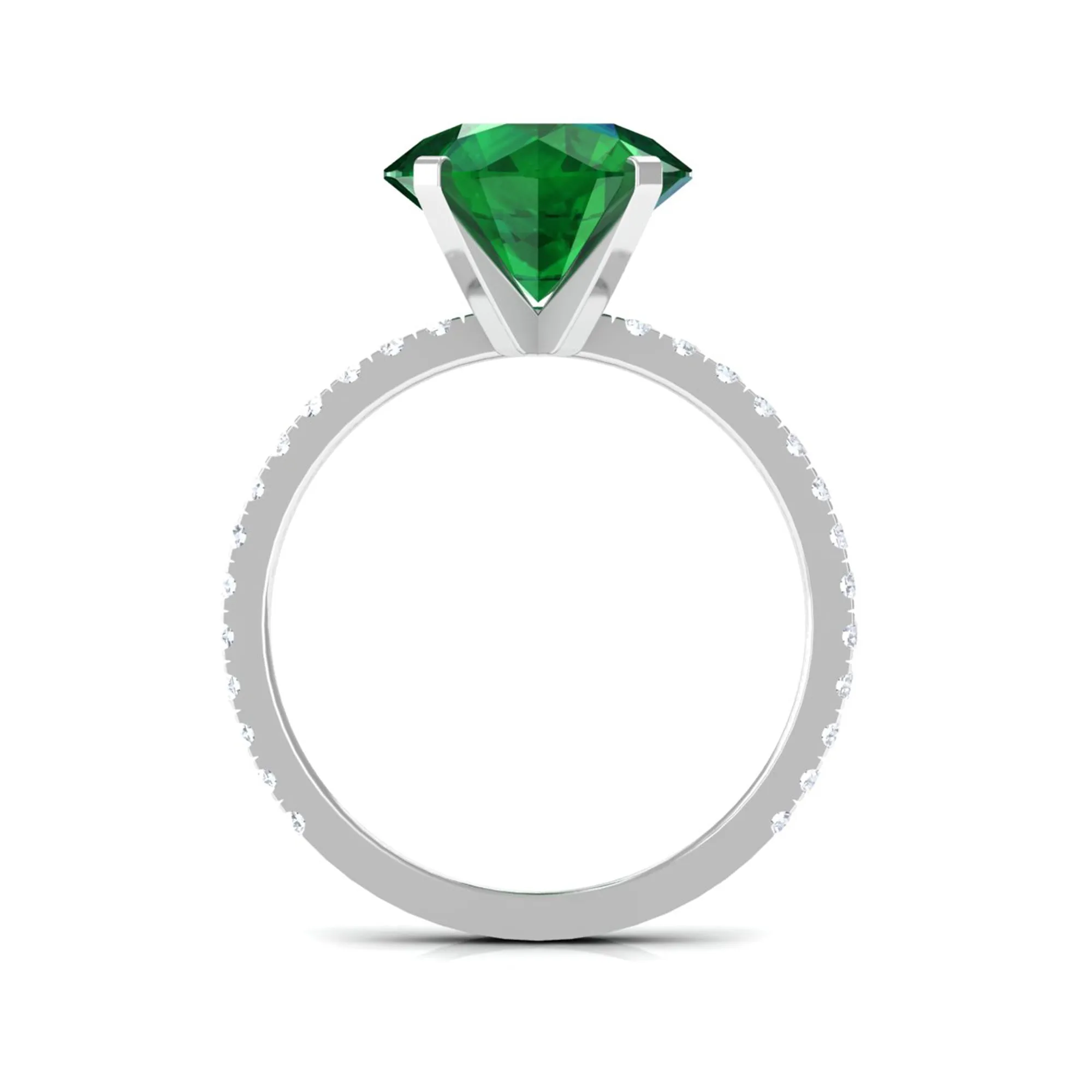 10 MM Round Created Emerald Solitaire Engagement Ring with Diamond