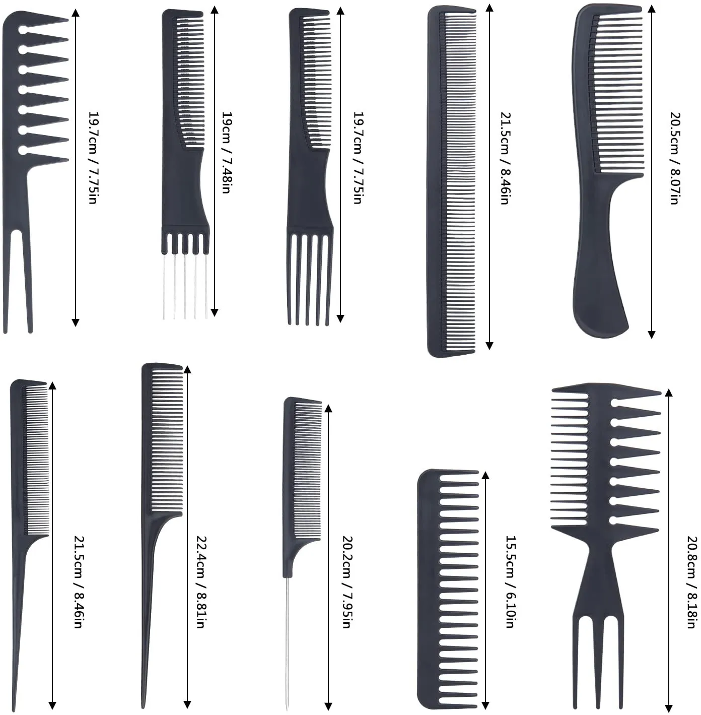 10 Piece Professional styling comb set - Hair comb set - Great for All Hair Types & Styles