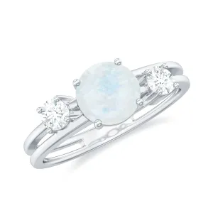 1/2 CT Moonstone Solitaire Double Band Ring with Diamond