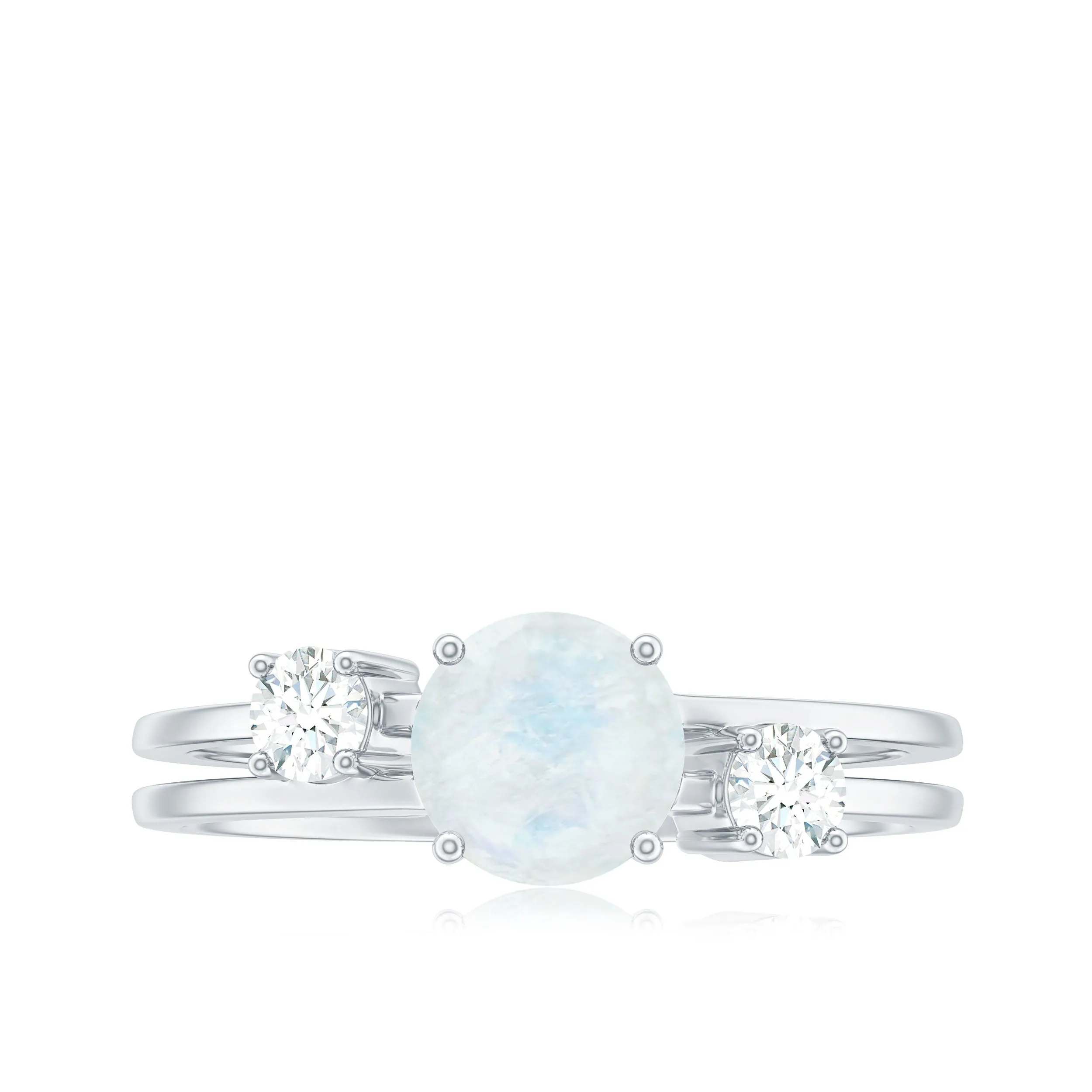 1/2 CT Moonstone Solitaire Double Band Ring with Diamond