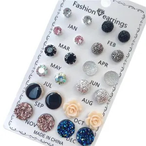 12 pairs set Crystal Fashion Earrings Set Women Jewelry Accessories Piercing Ball Stud Earring