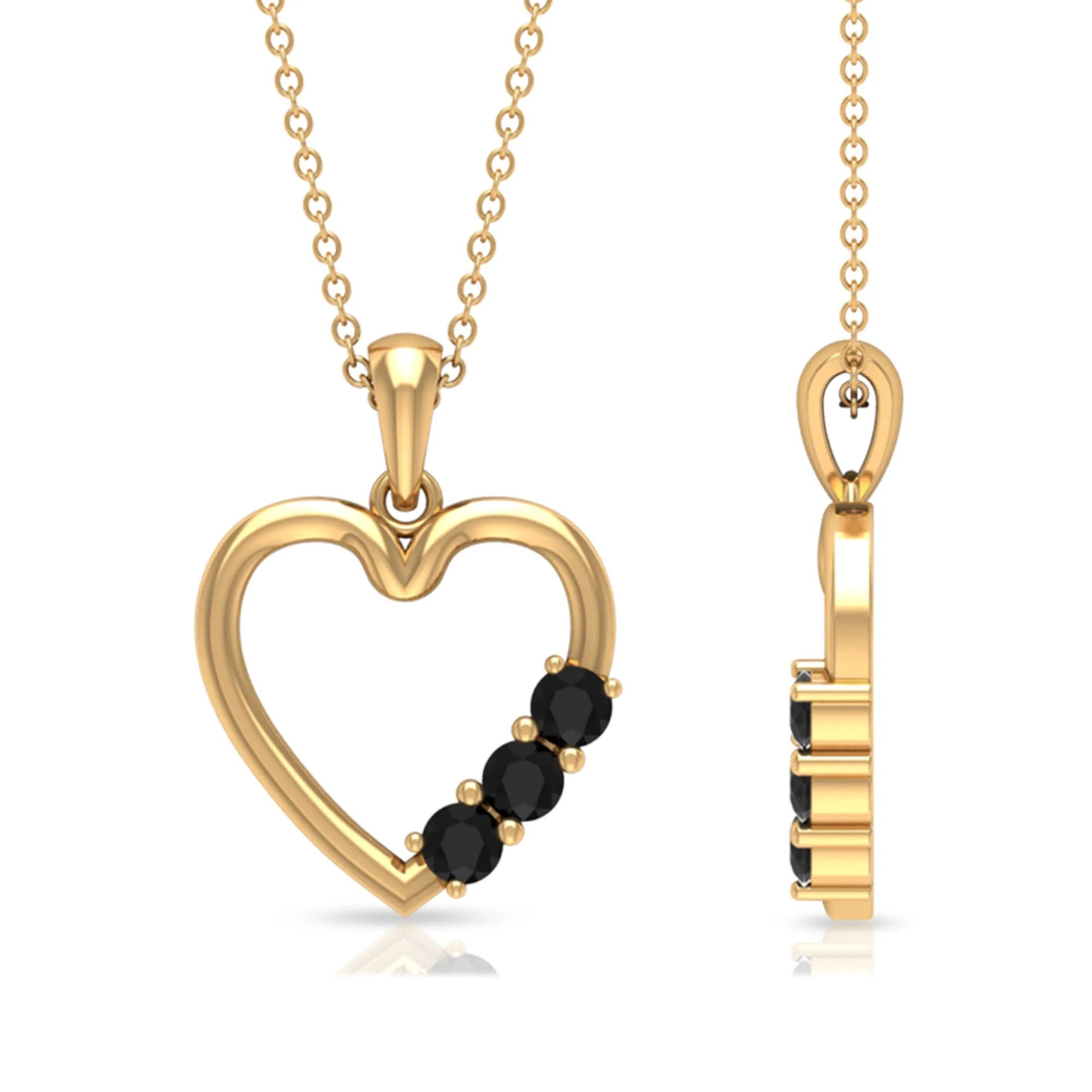 1/4 CT Simple Black Onyx and Gold Heart Pendant