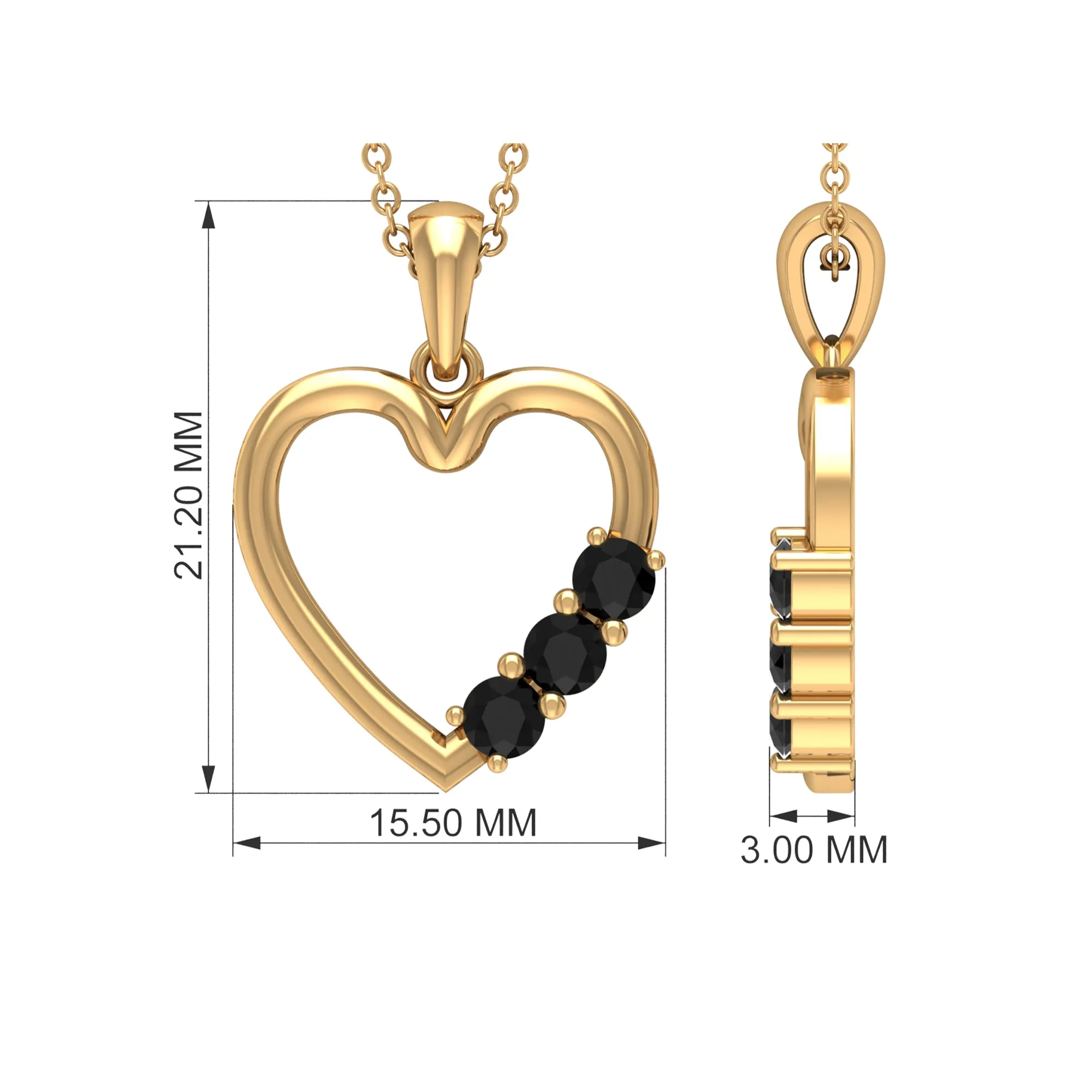 1/4 CT Simple Black Onyx and Gold Heart Pendant