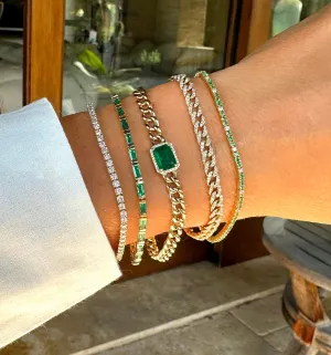 14K & 18K Gold Emerald Baguette Tennis Bracelet, East West