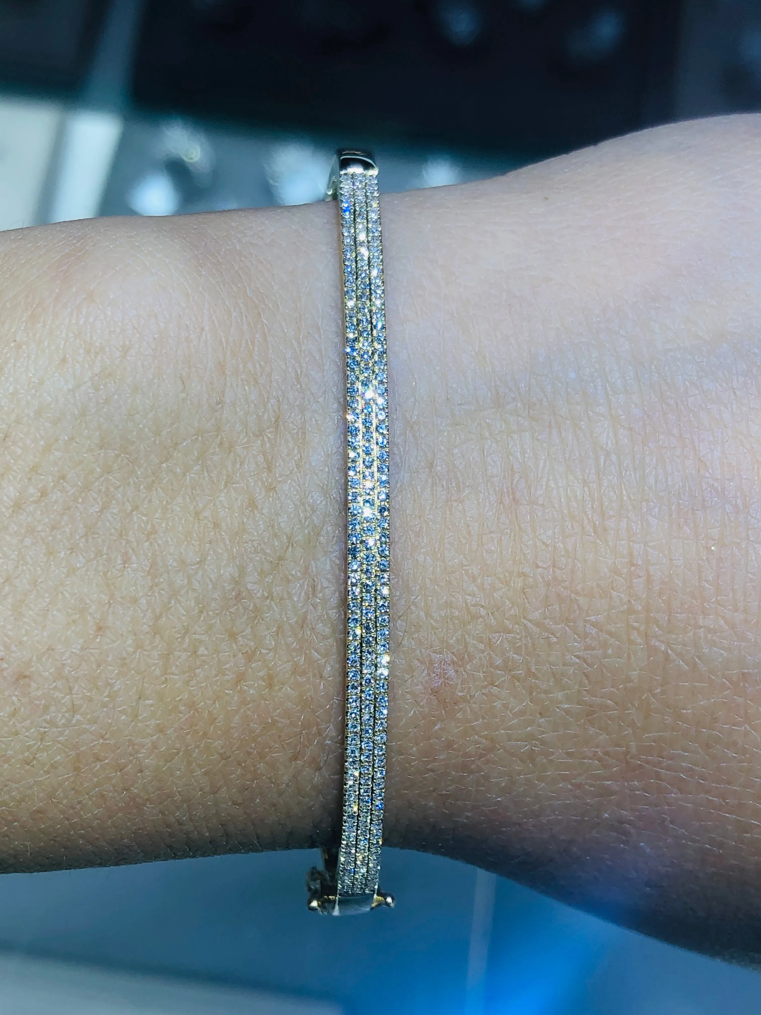 14K Gold 3 Row Diamond Bangle