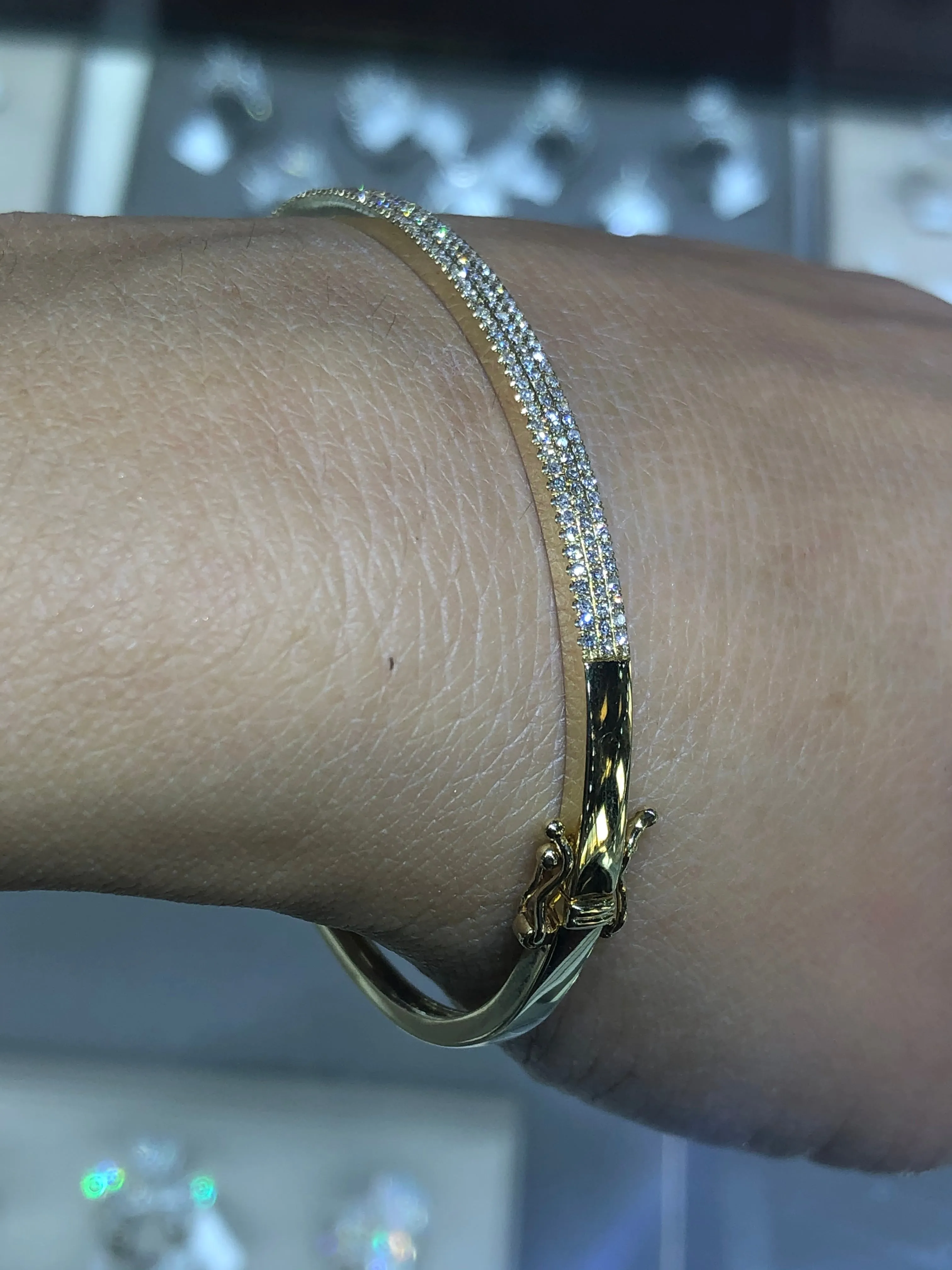 14K Gold 3 Row Diamond Bangle