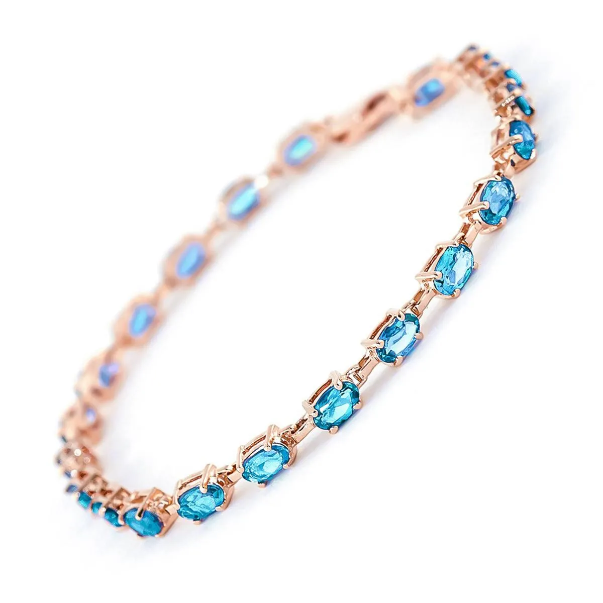 14K Solid Rose Gold Tennis Bracelet w/ Blue Topaz