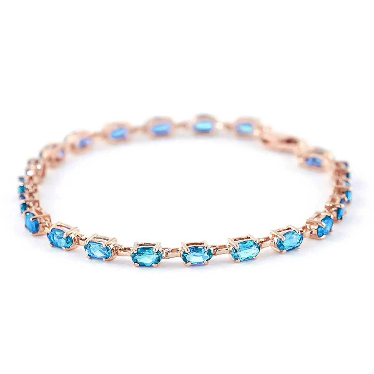 14K Solid Rose Gold Tennis Bracelet w/ Blue Topaz