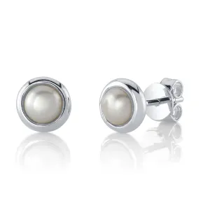 14K White Gold Bezel Set Cultured Pearl Stud Earrings