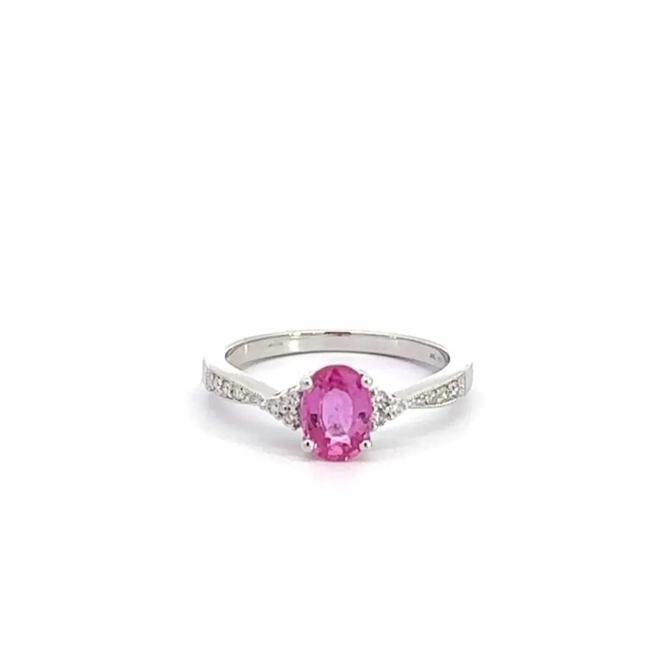 14k White Gold Natural Pink Sapphire Ring with Diamonds