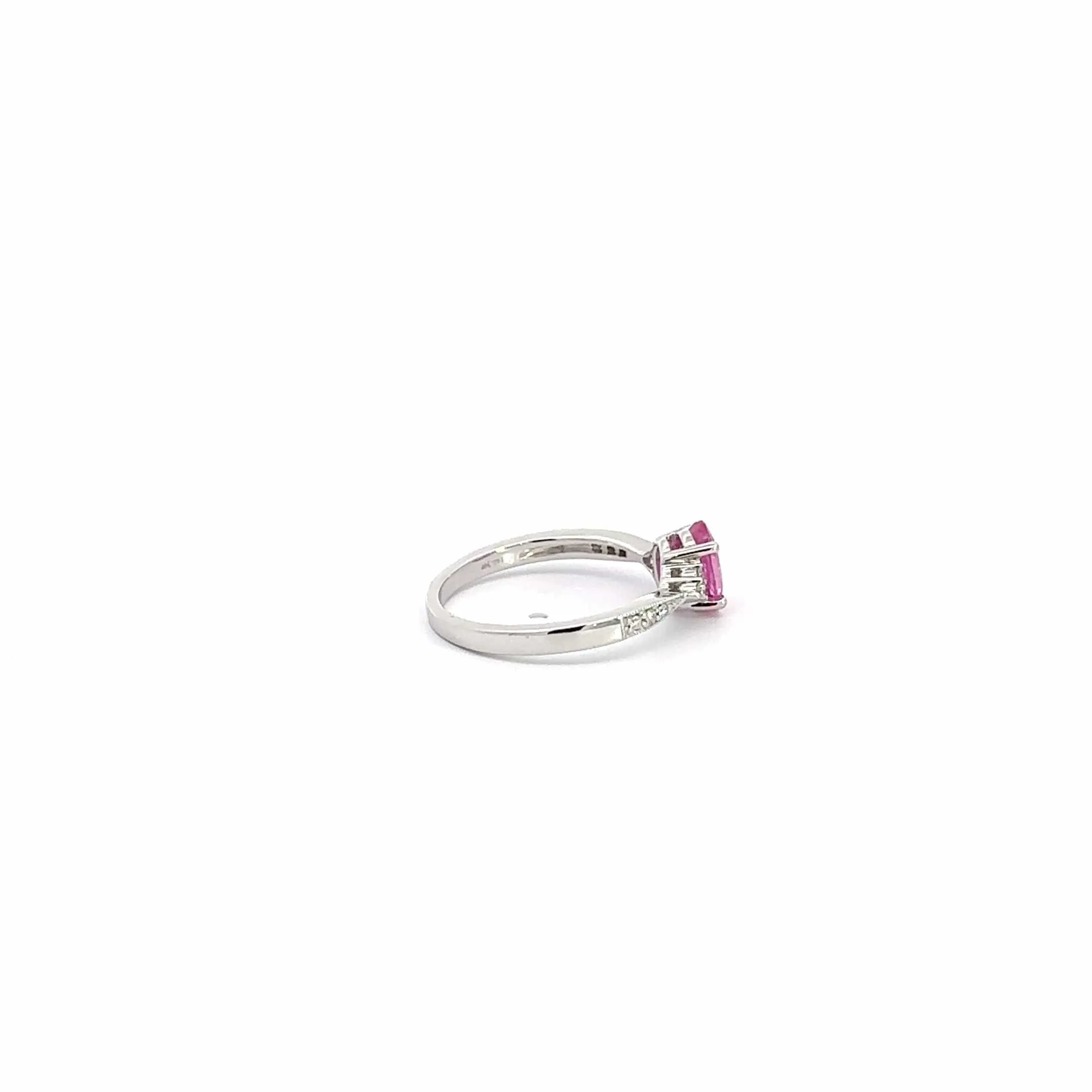 14k White Gold Natural Pink Sapphire Ring with Diamonds