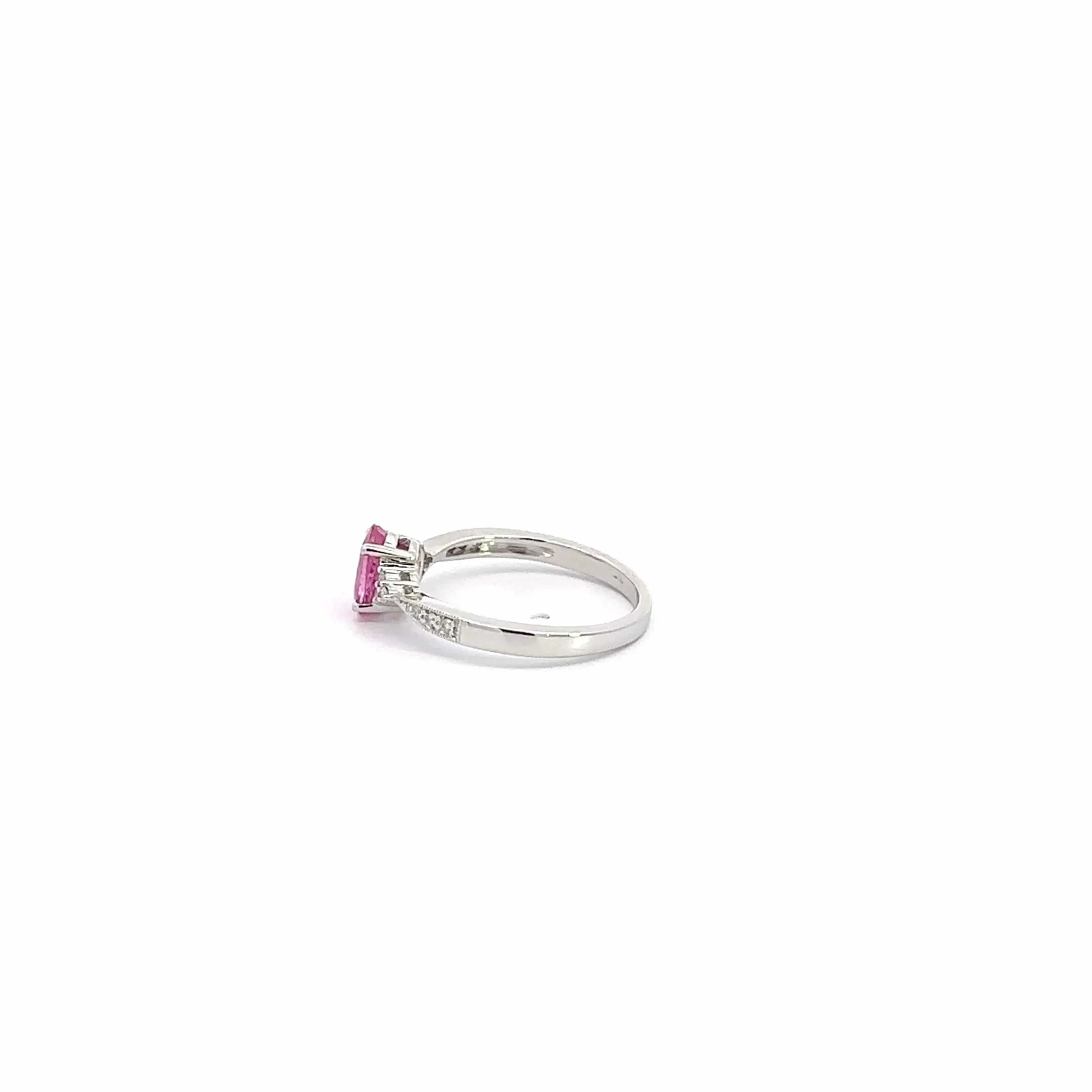 14k White Gold Natural Pink Sapphire Ring with Diamonds