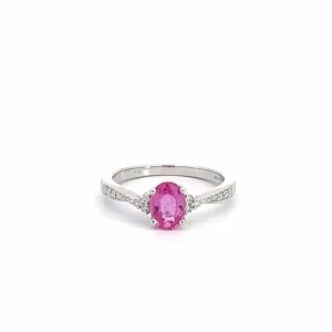 14k White Gold Natural Pink Sapphire Ring with Diamonds