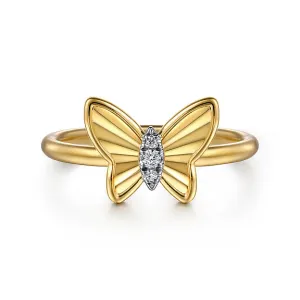 14K Yellow Gold Diamond Diamond Cut Butterfly Ring