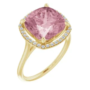 14k Yellow Gold Rose Quartz and Diamond Ring