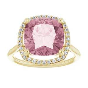 14k Yellow Gold Rose Quartz and Diamond Ring