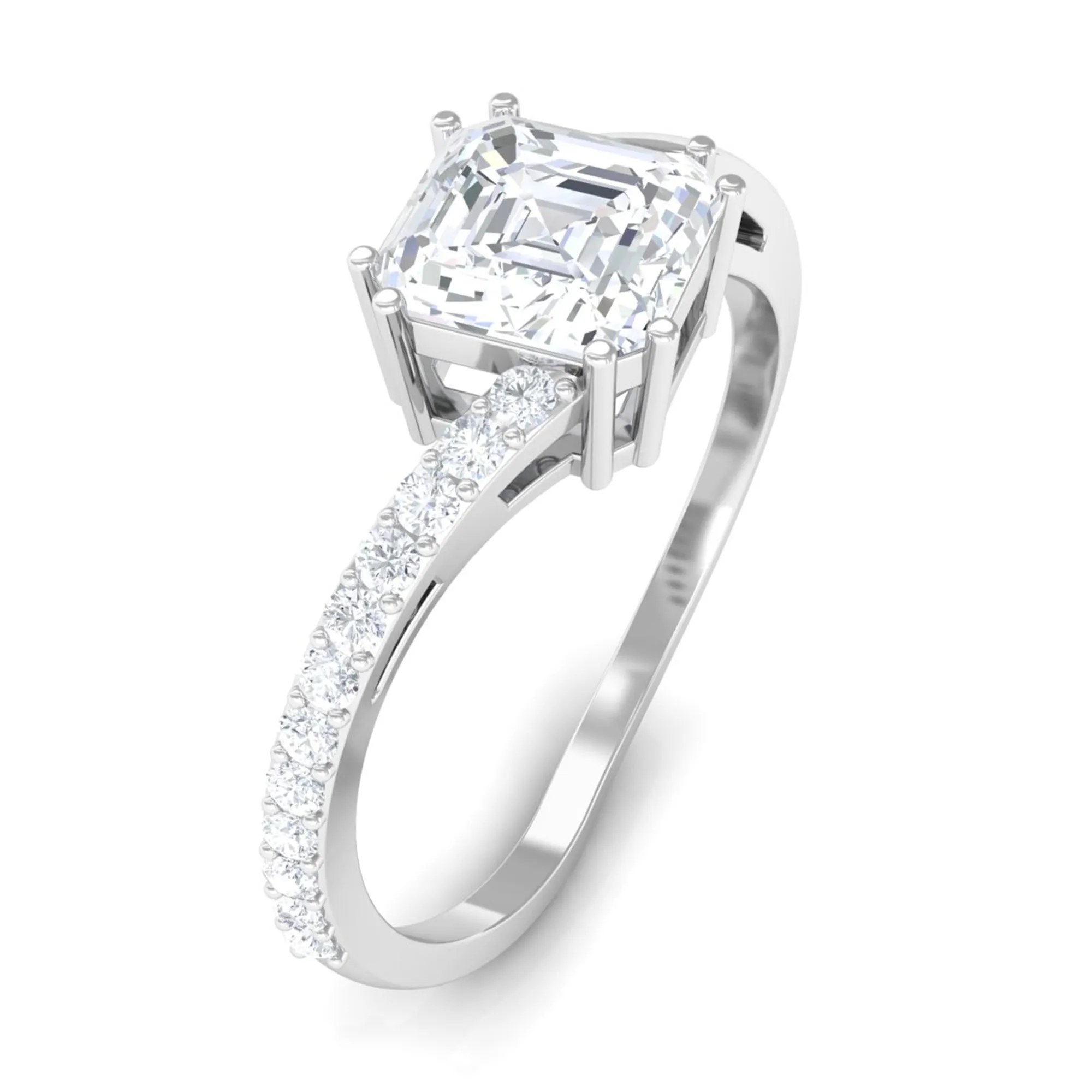 1.75 CT Asscher Cut Solitaire Zircon Bypass Engagement Ring