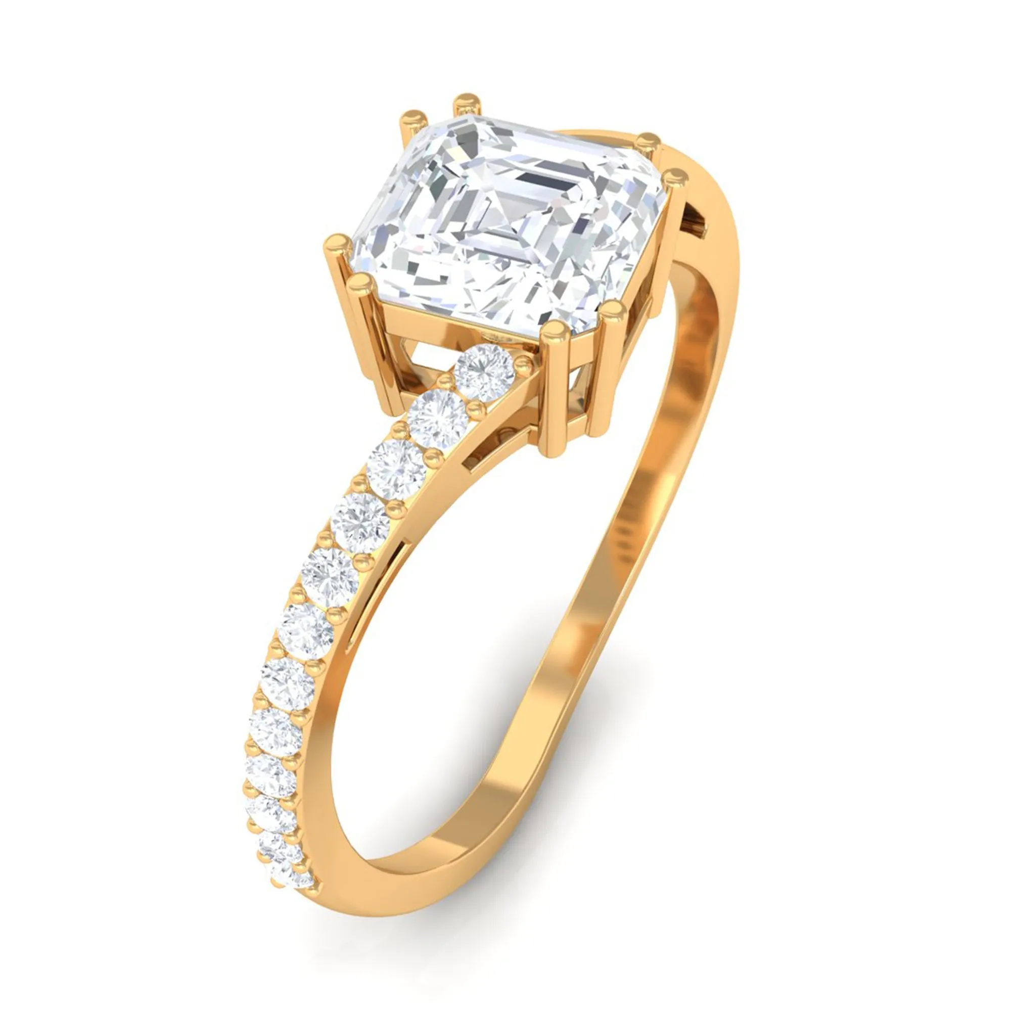 1.75 CT Asscher Cut Solitaire Zircon Bypass Engagement Ring