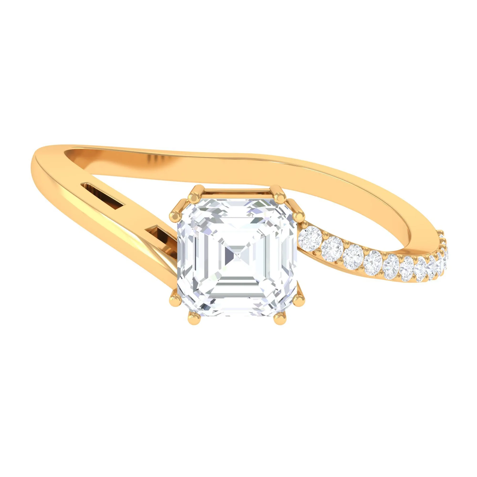 1.75 CT Asscher Cut Solitaire Zircon Bypass Engagement Ring