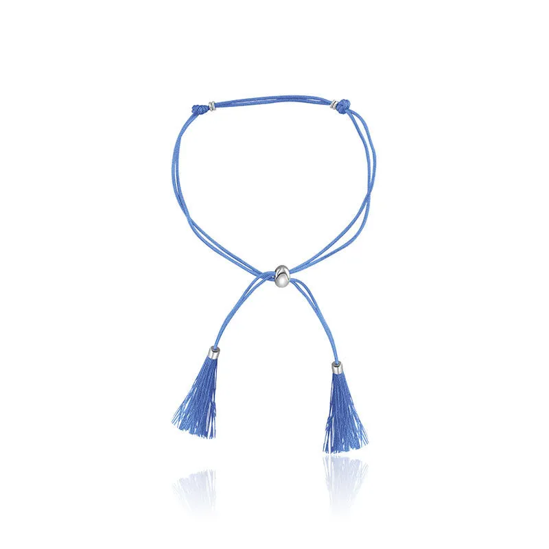 18k Gold Blue Tassel Bracelet with Gold Beads