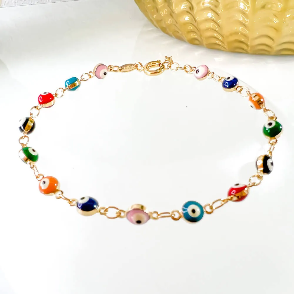 18K Gold Filled Multicolored Evil Eye Bracelet