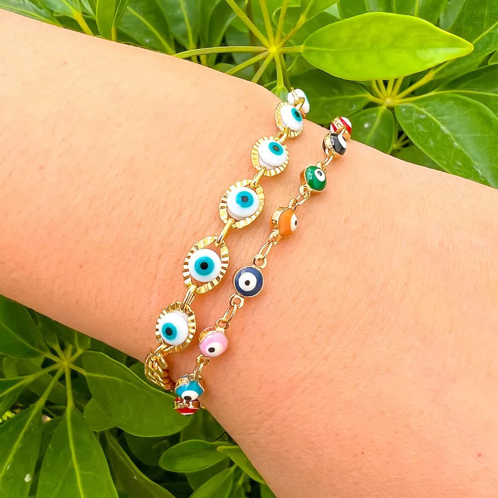 18K Gold Filled Multicolored Evil Eye Bracelet