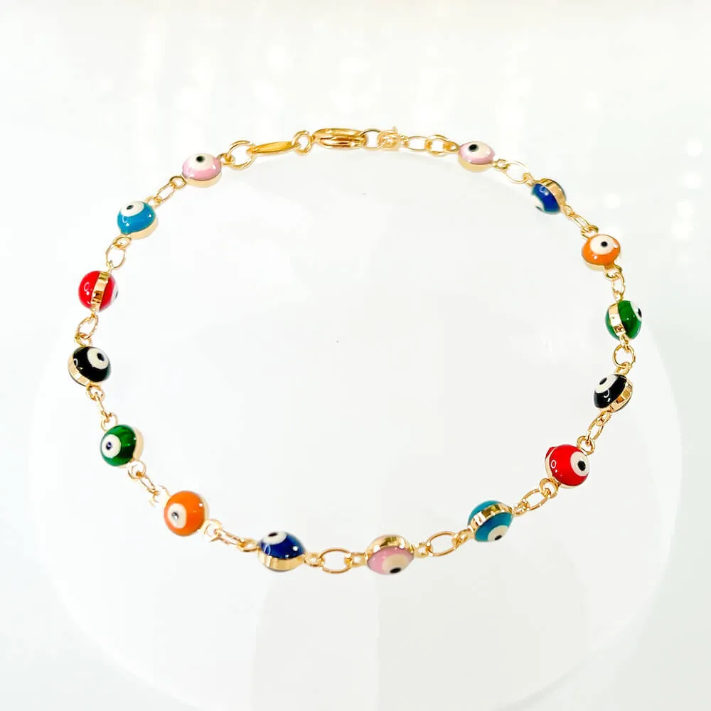 18K Gold Filled Multicolored Evil Eye Bracelet