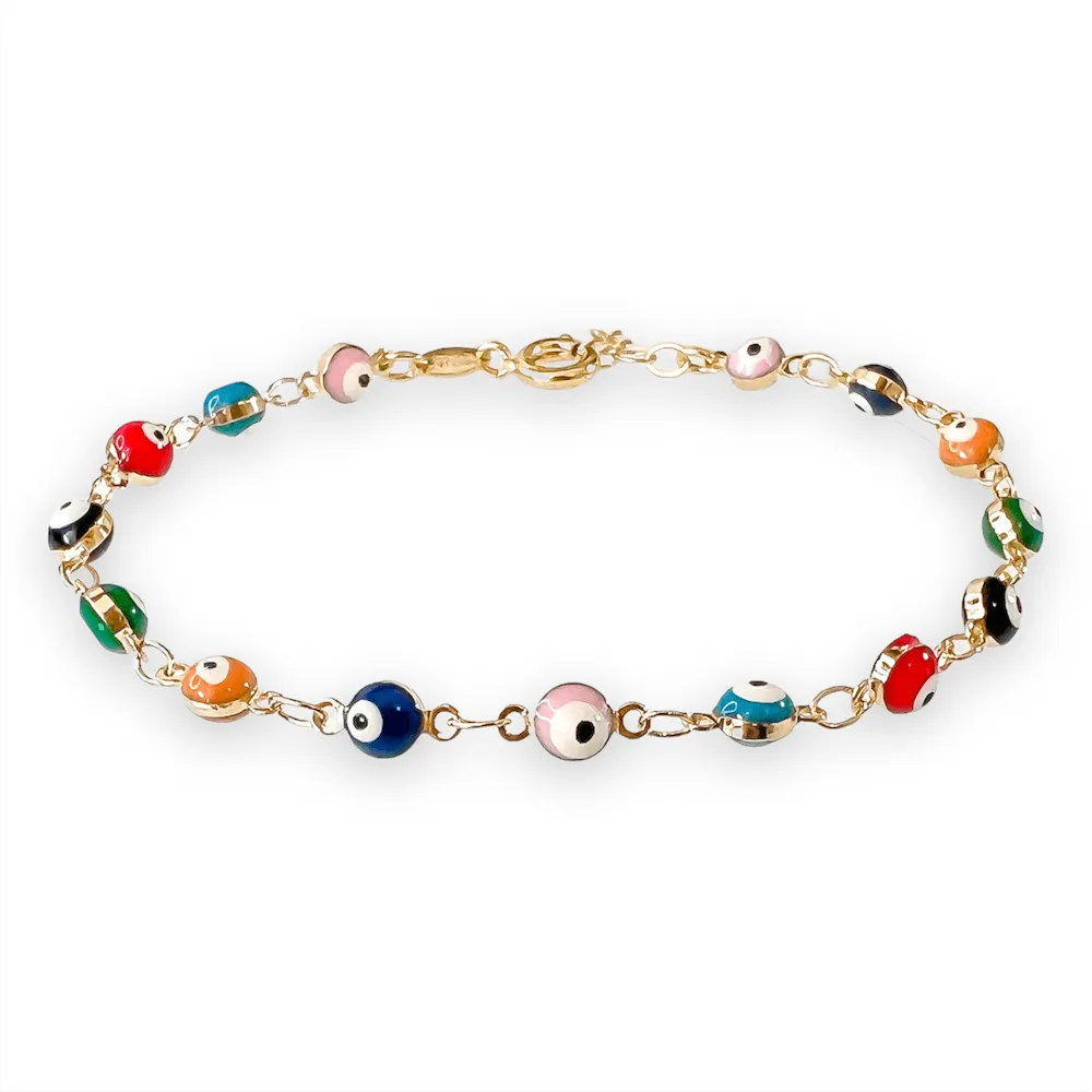 18K Gold Filled Multicolored Evil Eye Bracelet