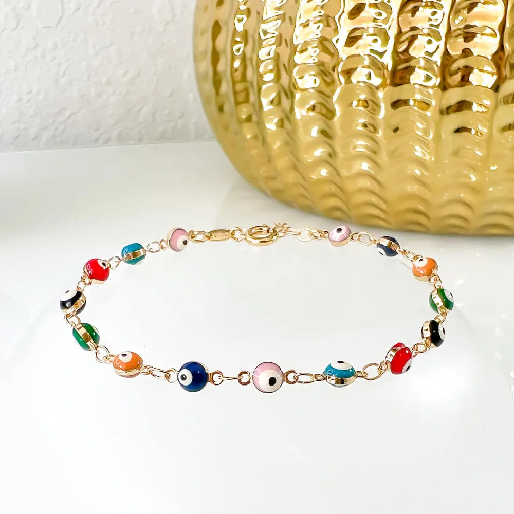 18K Gold Filled Multicolored Evil Eye Bracelet