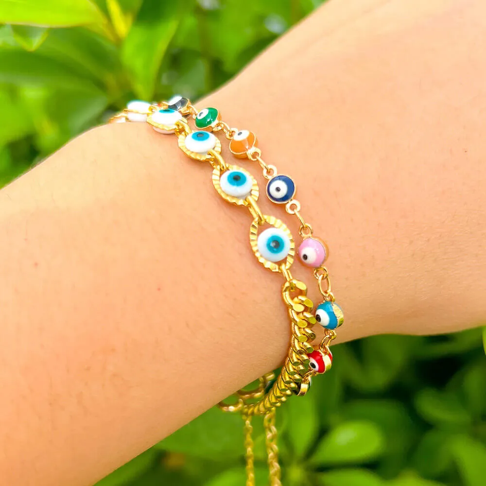 18K Gold Filled Multicolored Evil Eye Bracelet