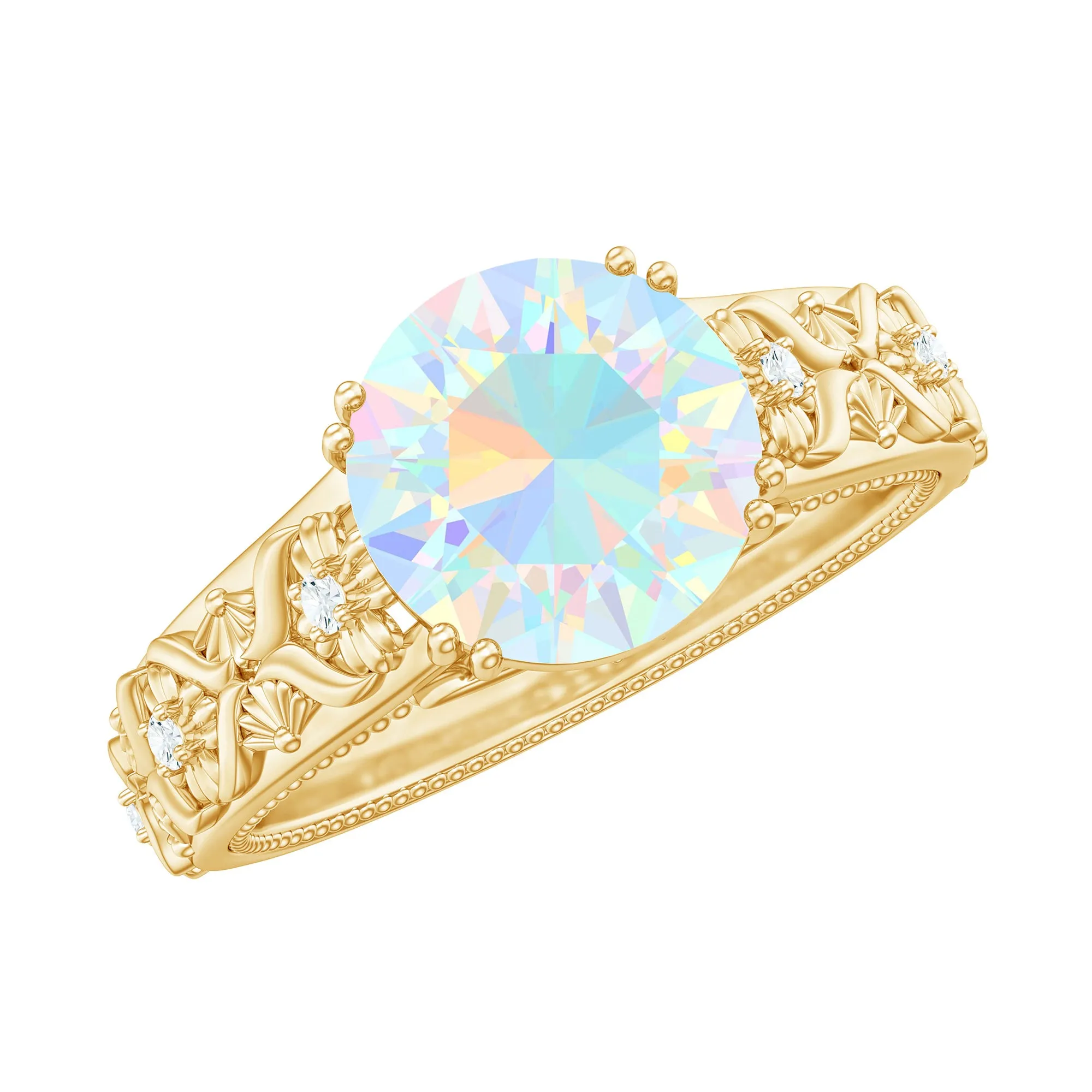 2 CT Vintage Style Solitaire Ethiopian Opal Flower Ring with Diamond