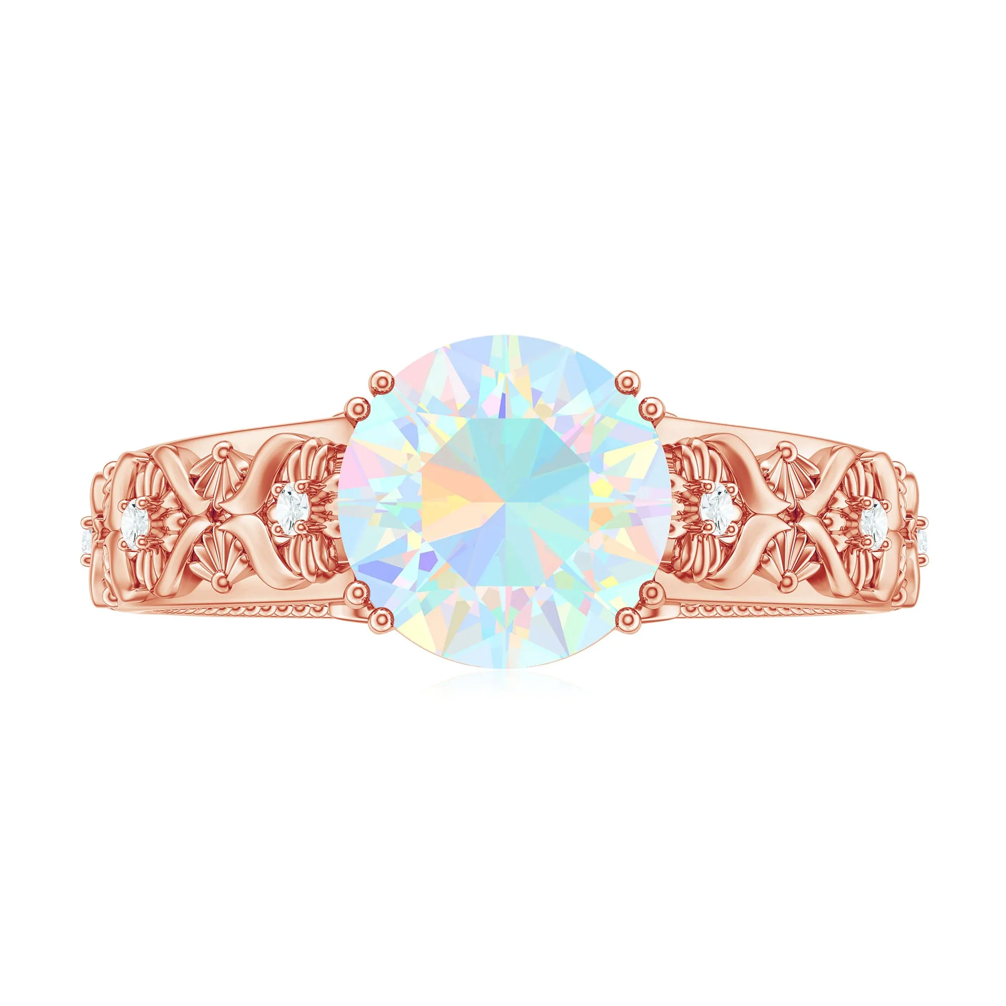 2 CT Vintage Style Solitaire Ethiopian Opal Flower Ring with Diamond