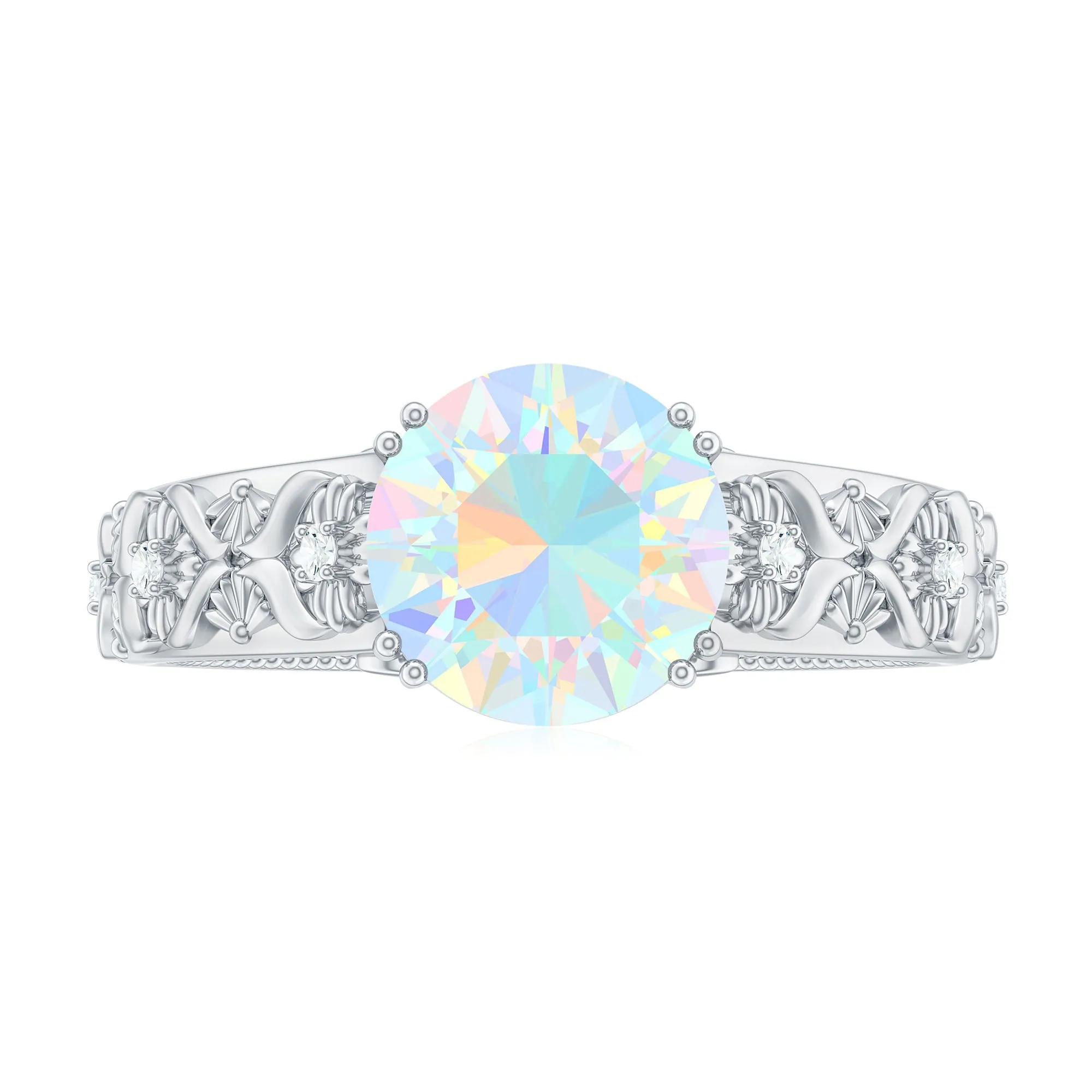 2 CT Vintage Style Solitaire Ethiopian Opal Flower Ring with Diamond