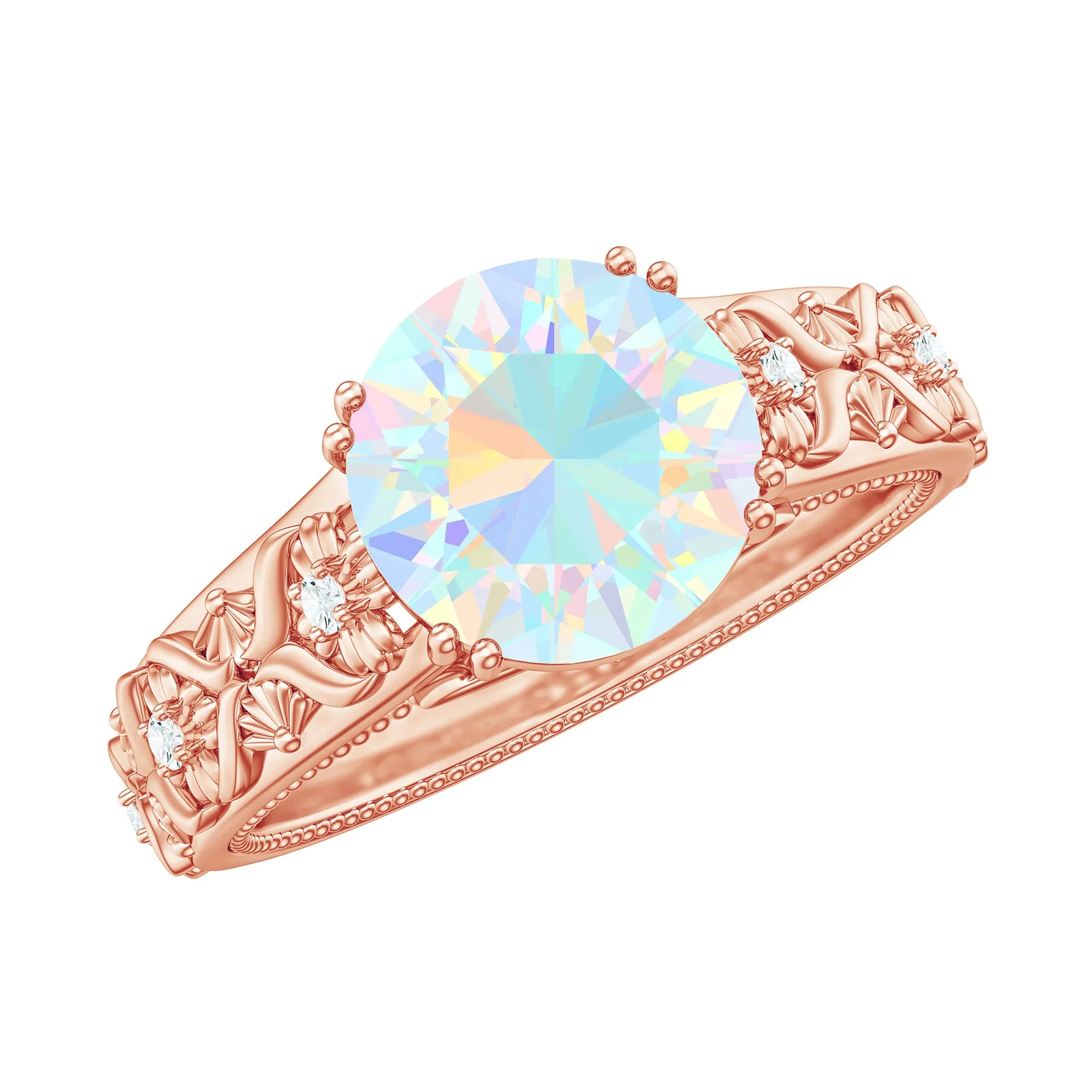 2 CT Vintage Style Solitaire Ethiopian Opal Flower Ring with Diamond