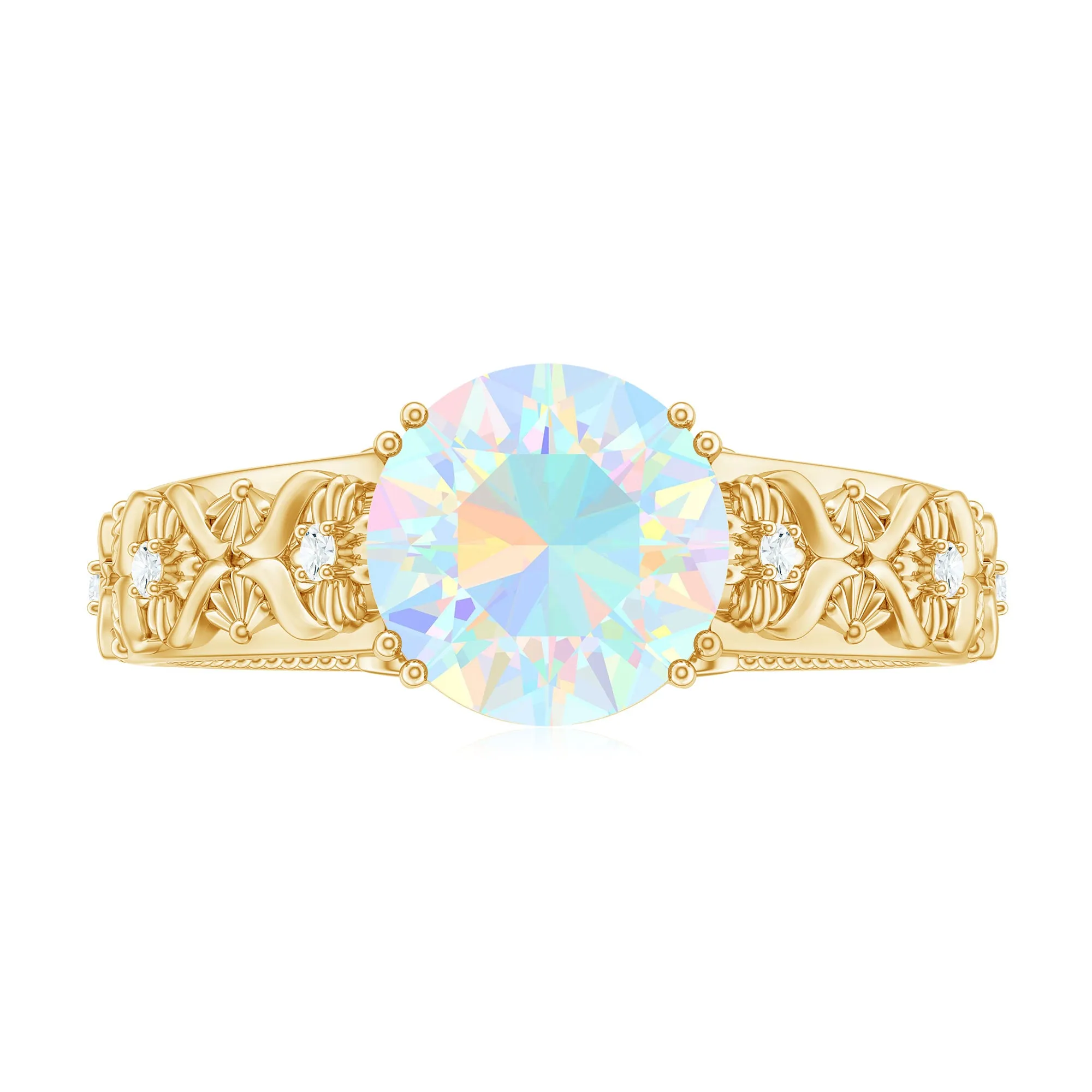 2 CT Vintage Style Solitaire Ethiopian Opal Flower Ring with Diamond