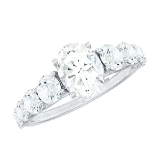 2.75 CT Oval Cut Moissanite Solitaire Ring with Side Stones